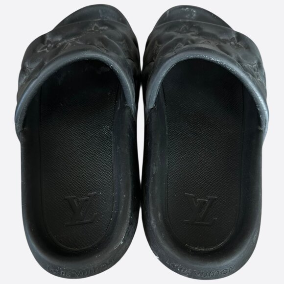 Louis Vuitton Black Embossed Monogram Waterfront Mule Sandals - Picture 4 of 7